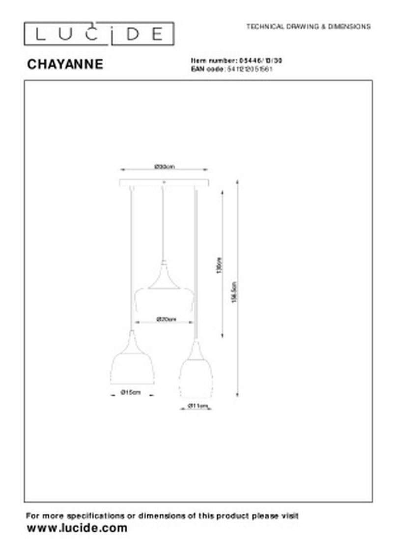 Lucide CHAYANNE - Závesné svietidlo - 3xE14 - Čierne